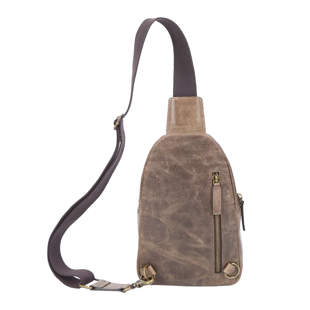 Crazy Horse Leather Sling Bag Small Version – Brown Full-Grain Crossbody for Men