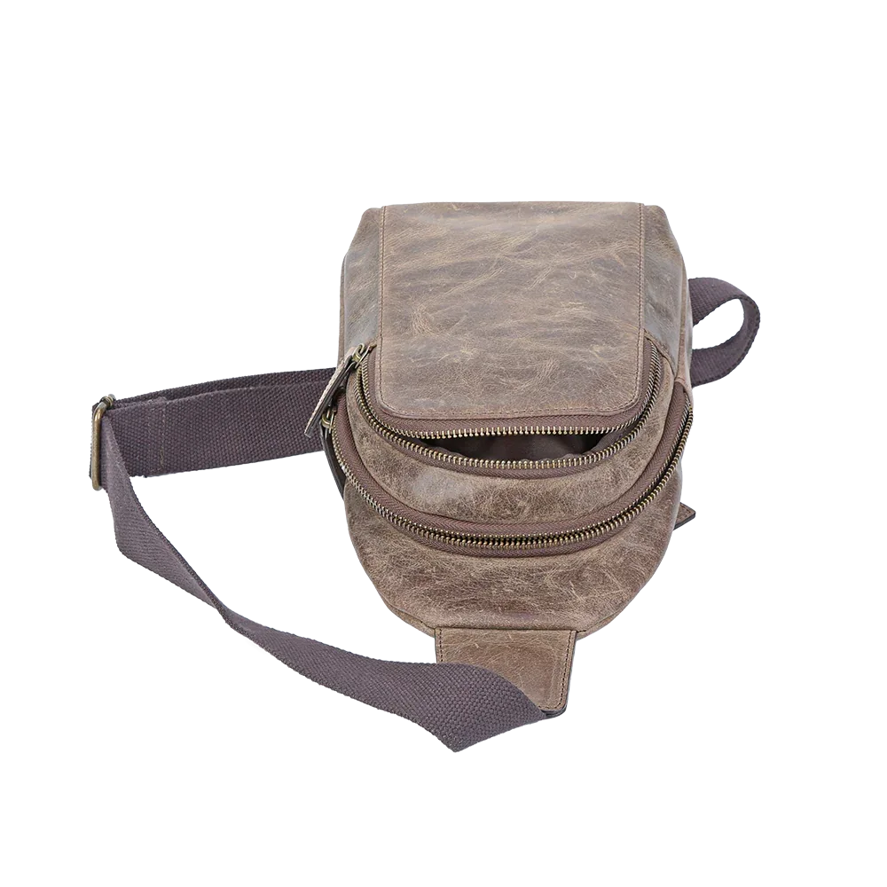 Crazy Horse Leather Sling Bag Small Version – Brown Full-Grain Crossbody for Men