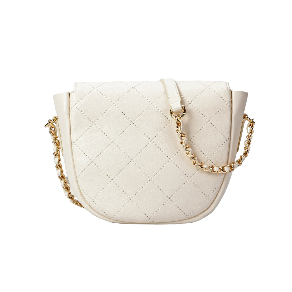 White Quilted Leather Crossbody Bag with Gold Chain Strap
