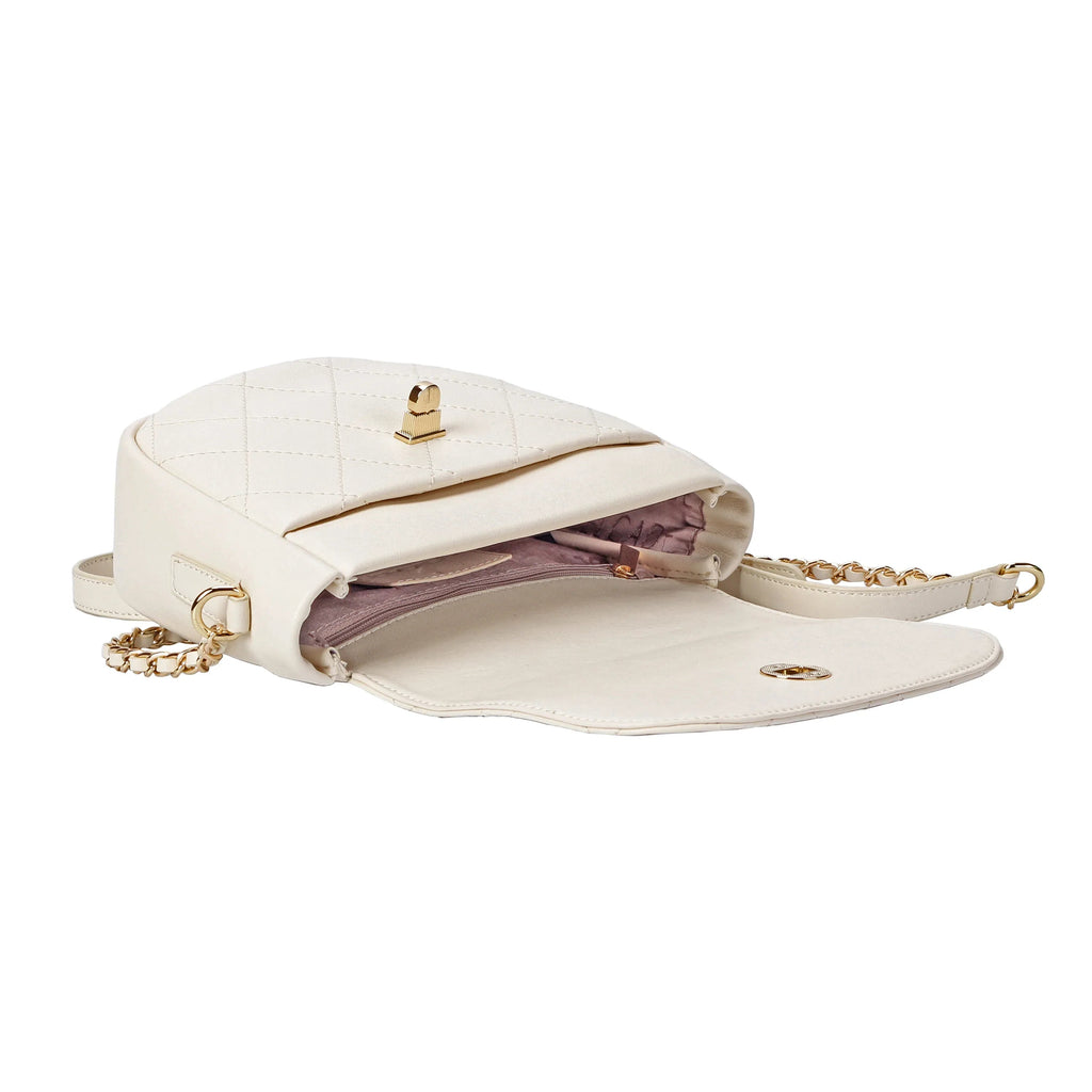 White Quilted Leather Crossbody Bag with Gold Chain Strap